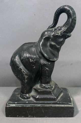 Antique Art Deco Bronzed Spelter Elephant Statue Trunk Up Good Luck Old Bookend