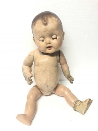 Vintage Creepy 19” Composition Baby Boy Halloween Scary Doll