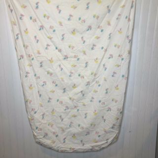 Vintage 1966 Crib Sheet Fitted White With Blue Pink Yellow Sleeping Babies