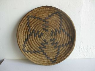 Antique Papago Pima Apache Native American Coil Basket Tray 10 1/4 " Wide