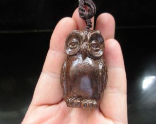 Vintage Hand Carved Wood Owl Netsuke Figurine Statue Sysn - 174