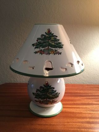 Spode Christmas Tree Pierced China Candle Lamp For Tea Lights Rare