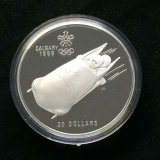 1988 Calgary Winter Olympics Canada 20 Dollars Silver Rare 1987 Bob Sled H76a