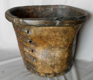 Rare Antique Native American Plains Indian lodge bucket 19th c buffalo rawhide 3