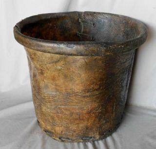 Rare Antique Native American Plains Indian lodge bucket 19th c buffalo rawhide 4