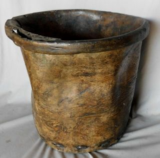 Rare Antique Native American Plains Indian lodge bucket 19th c buffalo rawhide 6