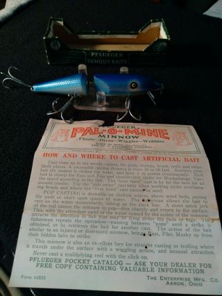 Vintage Pflueger Palomine Minnow Fishing Lure W Correct Box Rare Find
