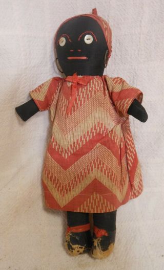 Good Vintage Black Americana Folk Art Rag Doll Button Eyes