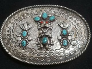 Rare Toby Henderson Navajo Turquoise Sterling Silver Belt Buckle 93.  7 Grams