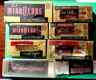 7 Vintage L&s Fishing Lure Boxes And Inserts Mirrolure Lemaster Bass Pike - Master