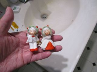Vintage Miniature Napco Christmas Boy & Girl Angel 2 1/8 " Tall Figurines 2