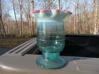 Antique Jefferson / Northwood Block Blue Opalescent Celery Vase With Frit Edge