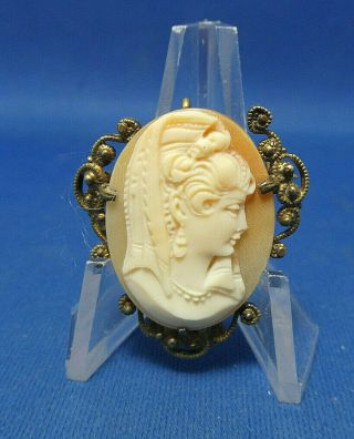 Antique Victorian Carved Shell Cameo High Detail Hand Made Setting 80 Silver