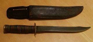 Vintage Antique 8 " Blade Bowie Knife With Leather Sheath Civil War Wwii