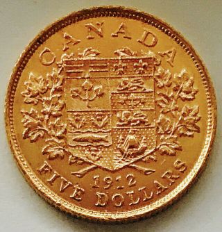 1912 $5 Canada Gold Coin Mega Rare Find Gem Bu,  Best Of The Best Nr 19504