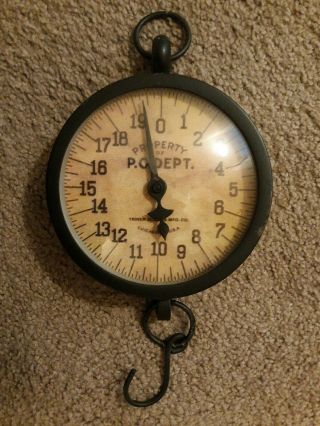 Vintage Triner Scale & Mfg Co 20 Lb Post Office Hanging Metal Scale No Tray