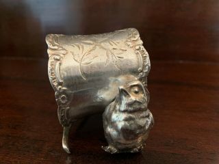 Antique Victorian Silver Plate Napkin Ring Figural Chick Wishbone Engraved