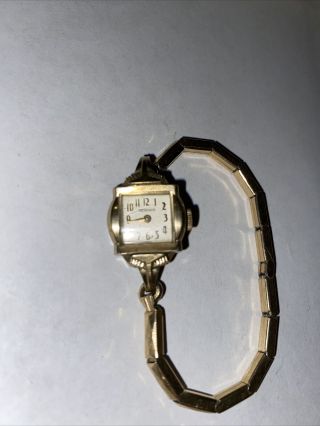 Vintage 10k Gold Ladies Benrus Wrist Watch W/ 10k Gf Glen Band