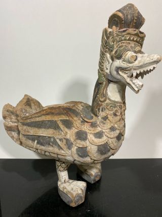 Vtg Asian Folk Art Carved Wood Polychrome Dragon Duck Theatre Puppet Statue