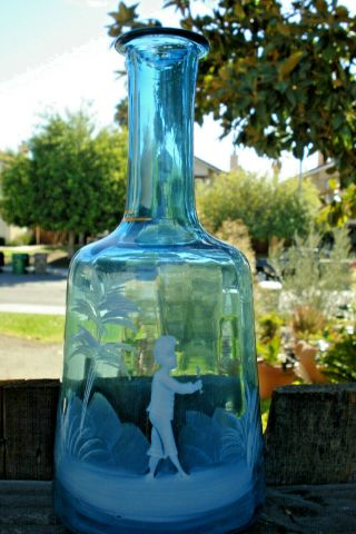Antique/vintage Mary Gregory Hand - Blown Light Blue Cologne - Shaped Bottle