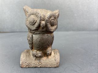 Rare Antique Vintage Early 1900s Cast Iron 3 3/4” Owl Still Bank Heavy