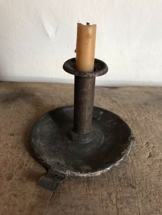 Early Antique Handmade Chamber Stick Tin Push Up Candle Holder Patina Aafa