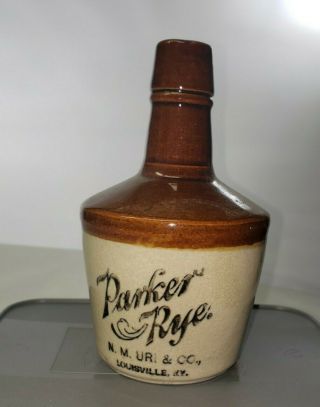 Antique Parker Rye Miniature Jug.  Louisville Kentucky.  Pottery Jug.