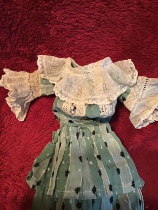 Antique Doll Dress With Double Ruffle And Cotton Lace