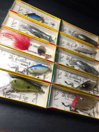 (10) Vintage Merry Minnow Old Mcdonald Lif - Lik Fishing Lures In Orginial Boxes