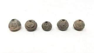 Set Of Five (5) Manteno Pre - Columbian Terracotta Spindle Whorl Beads W Owls 2
