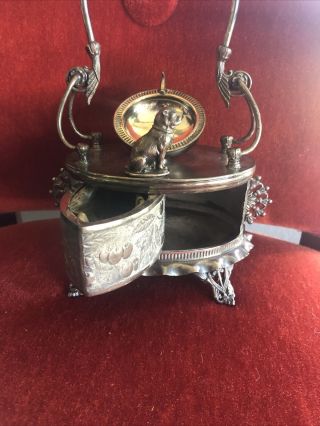 RARE antique W.  M.  Rogers Silver Plate Pocket Watch display stand Bulldog 4