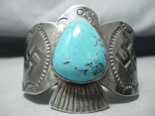 Earler Rare Vintage Navajo Turquoise Whirling Logs Sterling Silver Bracelet