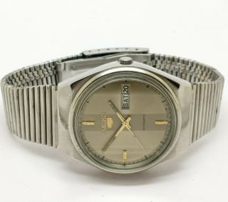 Seiko 5 Automatic Mens Steel Gray Dial 6309 Vintage Day/date Japan Watch Run