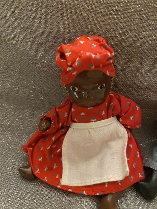 Vintage Antique 5 " Black Bisque Porcelain Jointed Black Baby Doll