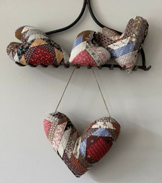 Primitive Antique Quilt Heart From 1800’s Log Cabin Pattern Valentine Hanger 2