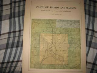 Antique 1921 Rapids Marion Township Cedar Rapids City Linn County Iowa Map Rare