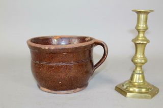 Rare 19th C Pennsylvania Redware Tavern Mug With Handle Great Color &
