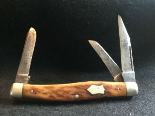 Rare 1912 - 23 Union Cut.  Co Olean Ny Pocket Knife 4”,  3 Blade Natural Stag Handle