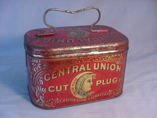 Antique Central Union Cut Plug Tobacco Tin Pail