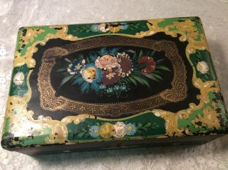 Wonderful Old Vintage Antique Wood Schrafft’s Candy Box Hand Painted Flowers