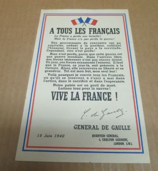 Appel Du General De Gaulle Londres Rare Tract Réduction De L 