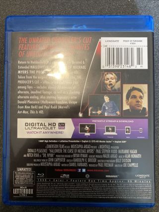 Halloween 6: The Curse Of Michael Myers Unrated Producer ' s Cut Blu - Ray RARE OOP 2