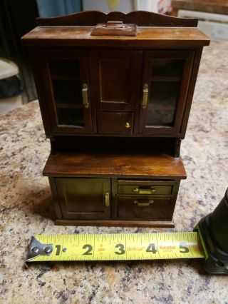 Dollhouse Miniature Kitchen Cabinet W/ Flour Bin 1:12 Scale Furniture Dark Wood