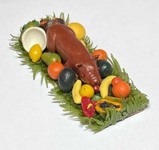 Nos 1:12 Scale Vintage Dollhouse Artisan Food Hawaiian Pig Roast Fruit Platter