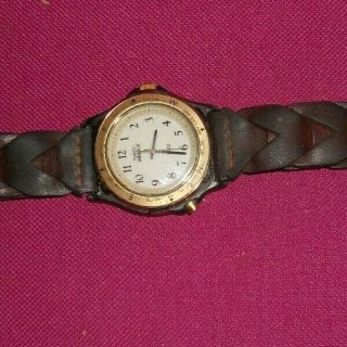 MENS TIMEX ANALOG INDIGLO WATCH WITH LEATHER WEAVE BAND FRESH BATTERY 2