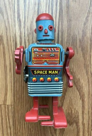 Vintage Linemar Toys Walking Mechanical Space Man Spaceman Tin Metal Japan Rare