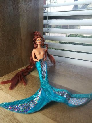 Jewel Hair Mermaid Midge Barbie Doll Partially Dressed Blue Skirt & Tail Fin