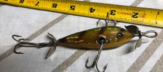 Vintage Heddon 100 Minnow Fishing Lure Wood Glass Eyes 3 " Long