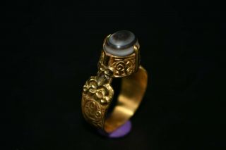 100 Authentic Ancient 18k Bactrian Gold Ring With Rare Ancient Eye Agate Stone