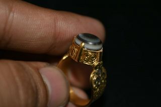 100 Authentic Ancient 18K Bactrian Gold Ring with Rare Ancient Eye Agate Stone 6